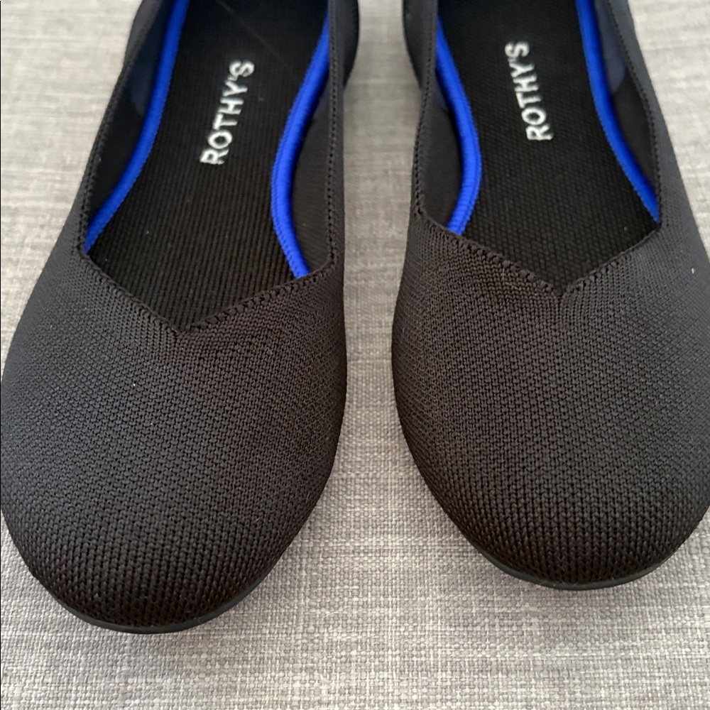 Rothy's Black Flats with Royal Blue Trim - Picture 4 of 11